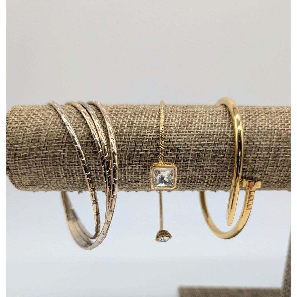 Mixed Lot Gold Tone Bracelets Bangle Chain Wrap Rhinestone - Picture 2 of 16